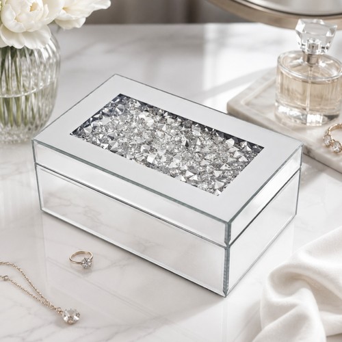 Silver mirrored jewellery box - silver,