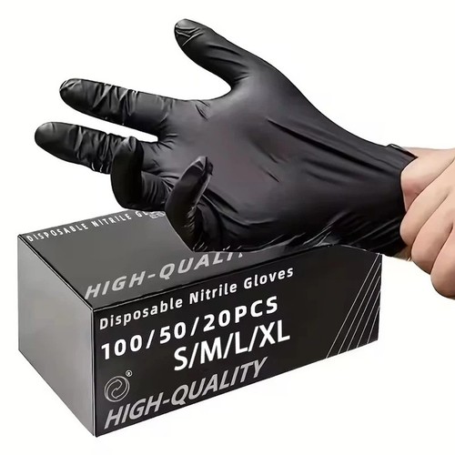 Black rubber gloves disposable - black,