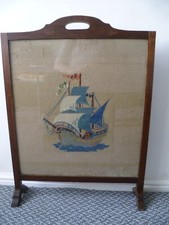 An Antique Sailing Ship / Galleon themed, Hand Embroidered Tapestry Fire screen