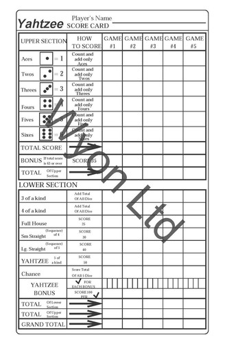 Yahtzee score pads sheets - score, (sheets