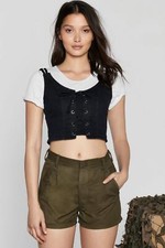 Vintage Italian army olive military shorts khaki 1970s-80s women  pants trousers