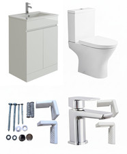 600mm Vanity Unit with CC Pan Cistern Soft Seat Pan Mixer Tap & Waste - White