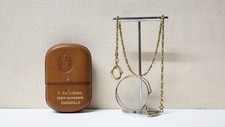 Antique Gold Monocle with Chain in Leather Case Optical 19th-20th Century