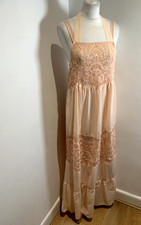 Twinset Simona Barbieri Size L Dress Maxi Boho strappy lace Silk Blend Peach
