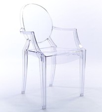 Niches ' Louis' Carver Transparent Ghost Chair Clear Dressing Arm Dining Chairs.