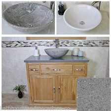 Bathroom Vanity Unit Oak Cabinet Wash Stand Grey Quartz Marble Stone Basin 1161