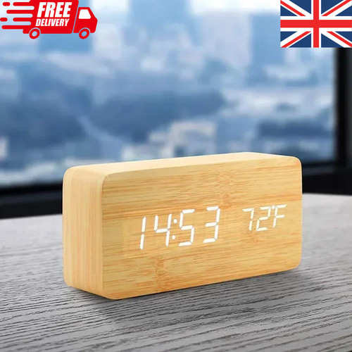 Wooden digital alarm clock - wooden,