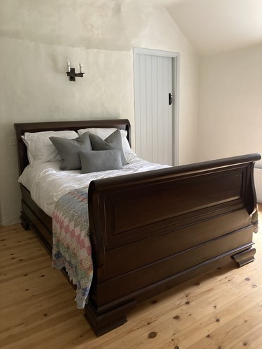 Solid wooden sleigh double bed - wooden,