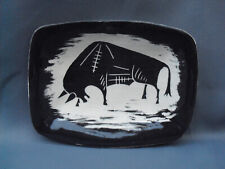 1960s Eric Leaper Newlyn Pottery bull dish sgraffito monochrome stylish dish