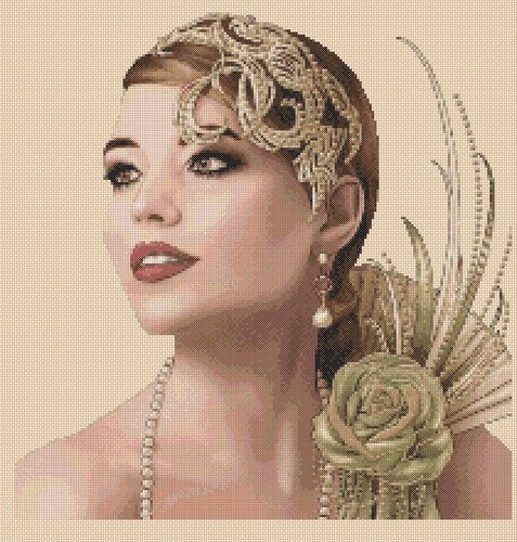 Art deco lady cross - art, stitch