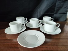 Royal Worcester Classic White Coffee Cup & Saucer 11 Piece Set 5 Cups 6 Saucers