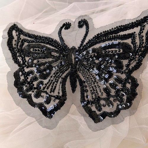 Black butterfly beaded lace - beaded,