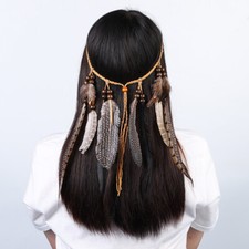 Hippie Indian Style Rope Headdress Fashion Long Feather Headband  Weave
