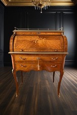 French Roll Top Desk Marquetry Inlay Empire Bureau