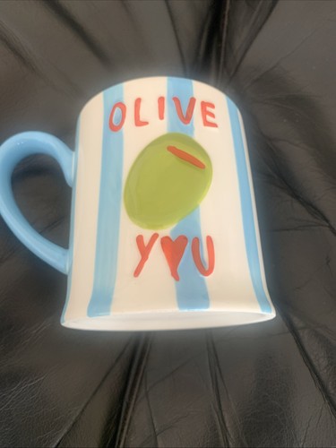 Blue white striped olive you - striped,