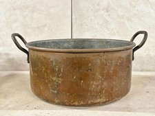 VINTAGE ANTIQUE COPPER STOCK POT COOKING PAN KITCHENALIA TWIN HANDLES