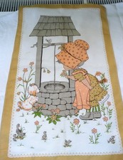 VINTAGE NEW & UNUSED SARAH KAY GIRL WITH WISHING WELL TEA TOWEL -  MARKED -STONE