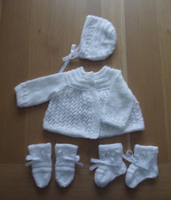 Hand Knitted White  6pc New Born Baby Matinee Set (Item 205 )