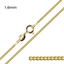 375  9ct Yellow Gold 14, 16, 18, 20, 22, 24, inch Curb Chain Necklace Gift