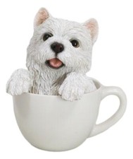 Realistic White Westie Dog in Teacup Statue 6"H Pet Pal West Highland Terrier
