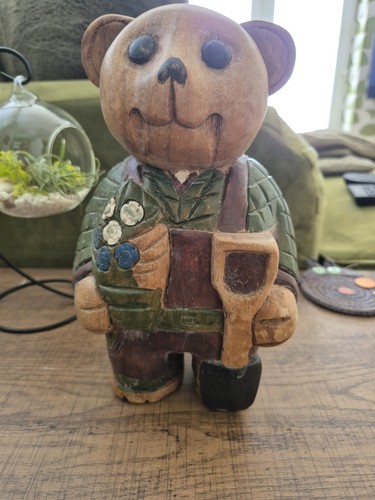 Wooden gardening bear ornament - bear,