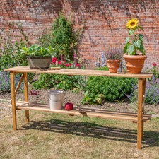 Natural Wooden Slatted Easy Store Greenhouse 2 Tier Collapsible Rack Stage 183cm