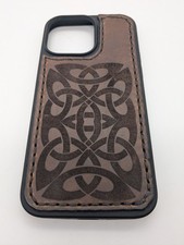 Iphone 14 Pro Max Gel Case With Hand stitched Veg Tan Leather Celtic Design 