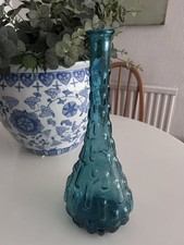 Vintage Italian Empoli Glass Turquoise blue Genie Bottle no stopper 38 Cms.