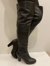Topshop Black Leather Sexy High Heel Over Knee Thigh Boots UK5 Eu38 VGC