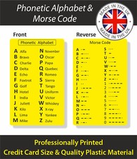 Phonetic Alphabet and Morse Code Professional Pocket Size Quality Thick Plastic