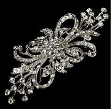 4" VINTAGE LOOK DIAMANTE RHINESTONE CRYSTALFLOWER BOW WEDDING BROOCH PIN