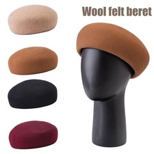 Ladies Vintage Wool Felt Pillbox Hat Berets Solid Fashionable Painter Cap Girls