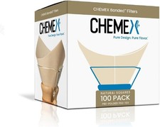 Chemex Bonded Unbleached Pre-Folded Square Coffee Filters, 100 Count 