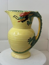 Art Deco BURLEIGH WARE 4893 Large Yellow 10" JUG Green & Red DRAGON c.1930's