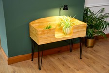 3ft Open Top Wood Effect Tortoise Table with Glass Window on Hairpin Legs