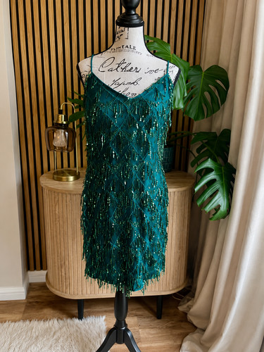 Green sequin fringe mini - green,