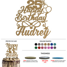 Personalised Happy Birthday Cake Topper Any Name Any Age 25th 50th 75th 90th