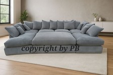 Cinema U SHAPE SOFA SALE , Brand New Grey cord Corner Sofa Bed With  Footstool
