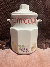 Vintage German Rumtopf Rum Pot Stoneware Jar 11" Fruit Print Octagonal