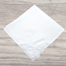 Butterfly Handkerchief - White Cotton Ladies Hankies