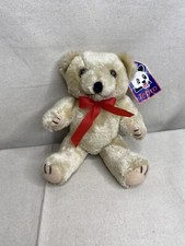 Vintage Golden Brown Teddy Bear Red Bow 4 Way Jointed 8" Plush Hard Stuffed