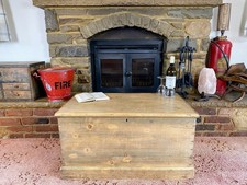 Old Antique Pine Chest, Vintage Wooden Storage Trunk, Blanket Box, Coffee Table.