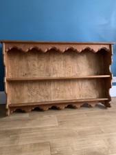 Vintage Solid Oak French Kitchen Shelving Unit Plate Rack Shelves Farmhouse 