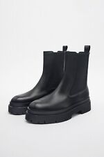 Zara Black Leather Track Sole Ankle Boots Size Uk 6 Eur 39 Bloggers Favourite