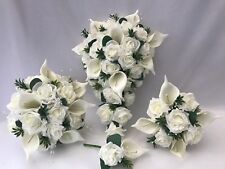 Wedding bouquets Flowers Ivory Rose  posy Bride Bridesmaid Flower Girl Wand lily