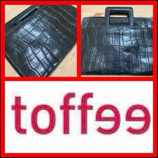 TOFFEE A4 ZIP FOLIO-BLACK CROCODILE EMBOSSED LEATHER-RARE AUSTRALIA LUXURY BRAND