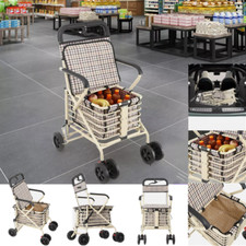 Walk Rest Folding 6 Wheel Swivel Shopping Trolley,Seat & Shopping Basket Safe