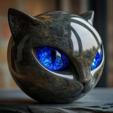 Hand-Carved Luxury Black Cat Figurine  Decorative Statue