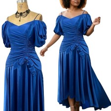 Vtg 80s Prom Dress XL Blue