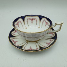 Cauldon Cobalt Blue Gold Teacup And Saucer  Pink Flowers Antique 